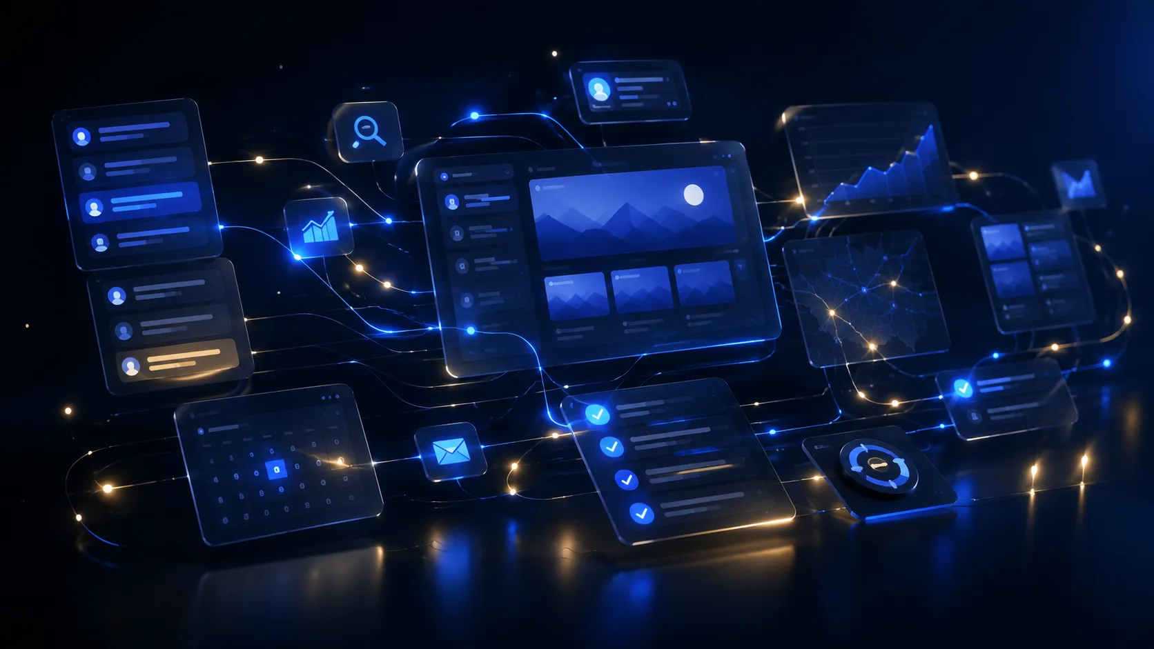 Abstract website operating after hours with content, lead, and automation signals