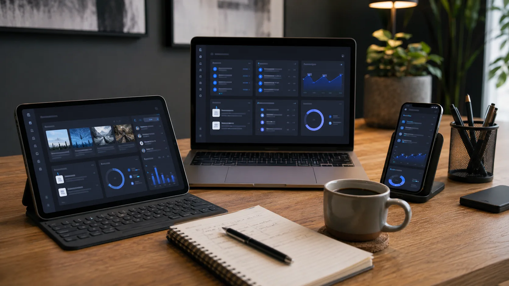Business website operations dashboard showing leads, updates, and page priorities